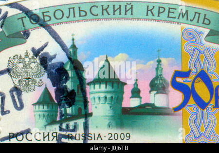Il GOMEL, Bielorussia, Aprile 11, 2017. Timbro stampato in Russia mostra immagine del Cremlino Tobolsk, circa 2009. Foto Stock