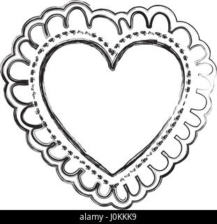 Silhouette sfocata cornice decorativa in forma di cuore con linea a circa Illustrazione Vettoriale