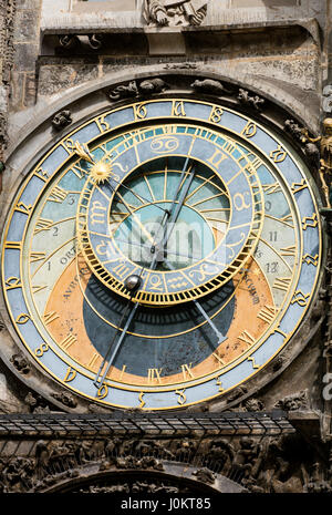 Praga Municipio orologio, anche Prague orloj o l'orologio astronomico di Praga, Pražský orloj, Praga, Repubblica Ceca Foto Stock