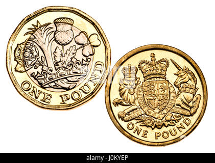 British pound coin - dodici facciate bimetallici di 2017 release (datata 2016) e il vecchio design Foto Stock