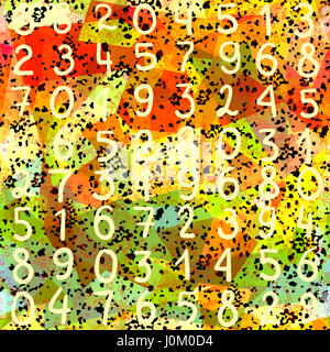 Abstract seamless pattern. Numeri e texture grunge su sfondo geometrico. Decor colorato design Foto Stock