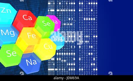 Abstract 3d sfondo binario con microelementi e codice esadecimale Foto Stock