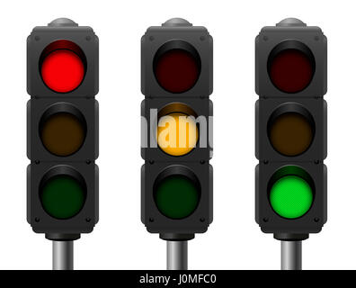 Semaforo con tre diversi segnali - rosso, giallo e verde - realistiche tridimensionali illustrazione isolato su sfondo bianco.