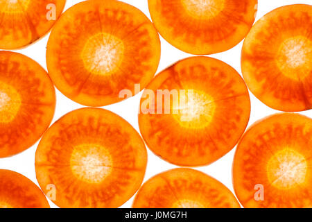 Fette di carota dal di sopra. Close up, full frame shoot. Foto Stock