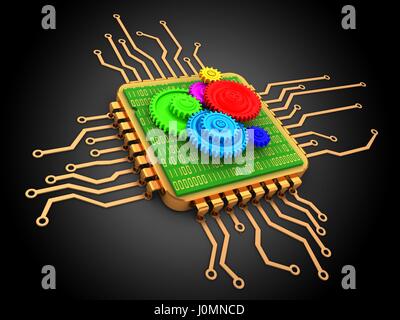 3d illustrazione dei computer moderni chip processore Foto Stock