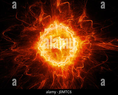 Rosso incandescente fiery bolide lightning , generata da computer sfondo astratto, rendering 3D Foto Stock