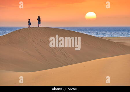 Gran Canaria, sunrise paesaggio a Maspalomas dune di sabbia, Isole Canarie, Spagna Foto Stock