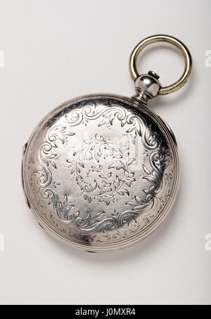 Antique Ami Sandoz & Fils Swiss intagliato a mano scappamento Duplex argento stile pocket watch c 1860 Foto Stock