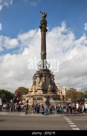 Monumento a Cristoforo Colombo nella città di Barcellona, in Catalogna, Spagna Foto Stock