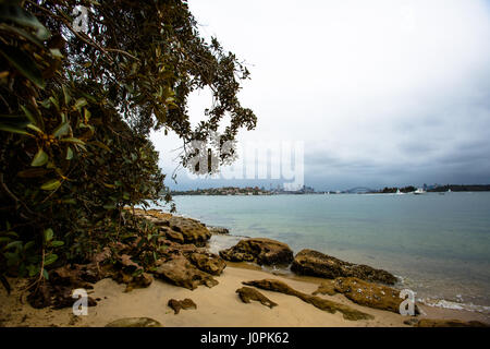 La spiaggia e la baia di Sydney da eremita bay nei sobborghi orientali Foto Stock