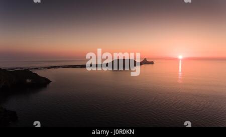 Iconico pezzo di terra che fuoriescono dalla Rhossili Bay sulla Penisola di Gower, nel Galles del Sud. Foto Stock