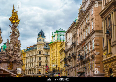 Memorial colonna della Peste, Pestsaule sul Graben di Vienna. Foto Stock