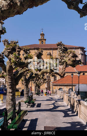 Chiesa di Santa Maria in città di Guernica, del XV secolo in stile gotico, con un campanile barocco. Golfo di Guascogna, Paesi Baschi Foto Stock