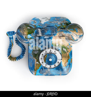 Comunicazione globale del concetto. Telefono con texture erth isolato su bianco, gli elementi di questa immagine fornita dalla NASA. 3d illustrazione Foto Stock