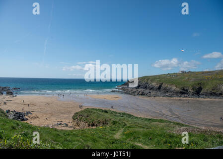 baia di poldhu, spiaggia di sabbia cornish Foto Stock