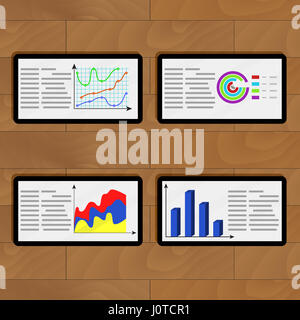 Infochart business su compresse. Informazioni sul vettore grafico a torta dati, pianificazione ed infografico su compresse illustrazione Foto Stock