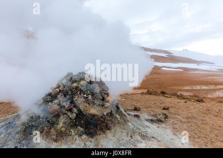 Hverir (Hverarond), l'area geotermale, è una popolare attrazione turistica al Lago Myvatn, Krafla regione nordorientale dell Islanda, l'Europa. Foto Stock