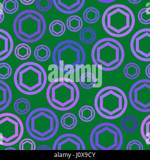 Vector pattern senza giunture - viola cerchi ed esagoni su sfondo verde Illustrazione Vettoriale