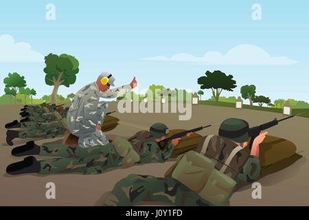 Una illustrazione vettoriale di soldati in formazione militare Illustrazione Vettoriale