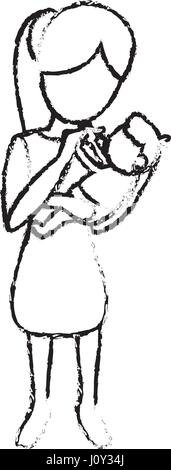 Schizzo madre e figlio di contenimento Illustrazione Vettoriale