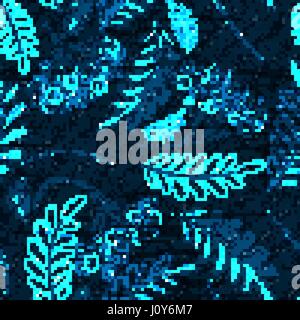 Vettore floreale Denim seamless pattern. Jeans sfondo con bacche e foglie. Jeans blu sullo sfondo di stoffa Illustrazione Vettoriale