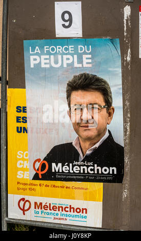 Poster di elezioni presidenziali il candidato Jean Luc melenchon Foto Stock