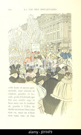 Una collezione di disegni colorati di P. Vidal che catturano la vivace vita dei viali. L'opera d'arte ritrae varie scene e momenti sui viali, evidenziando l'atmosfera vivace e il paesaggio urbano dell'epoca. Foto Stock