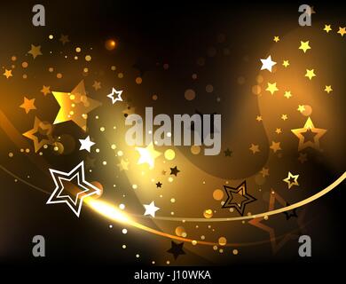 Abstract, buio fondo cosmico con golden, scintillante di stelle. Design con stelle d'oro. Abstract background. Illustrazione Vettoriale