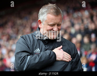 Sheffield Regno manager Chris Wilder panetti di Sheffield Regno monogramma prima il Cielo lega Bet One corrispondono a Bramall Lane, Sheffield. Foto Stock