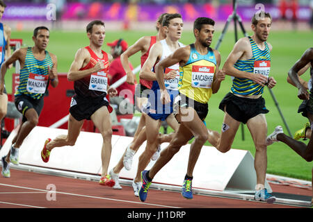 Lee Emanuel (GBR), Thomas Lancashire (GBR), Jake Wightman (GBR), Nathan Brannen (CAN), Leonel Manzano (USA) competere nel Emsley Carr Mile a Londra, Regno Unito, IAAF Diamond League giochi di anniversario. Xxii Luglio 2016 Foto Stock