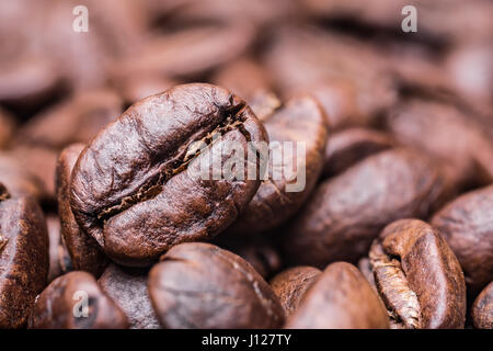 Chicchi di caffè tostati. Macro shot. Foto Stock
