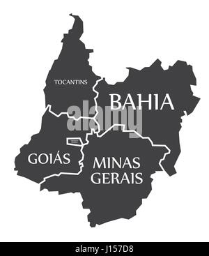 Tocantins - Bahia - Distrito Federal - Boias - Minas Gerais Mappa Brasile illustrazione Illustrazione Vettoriale