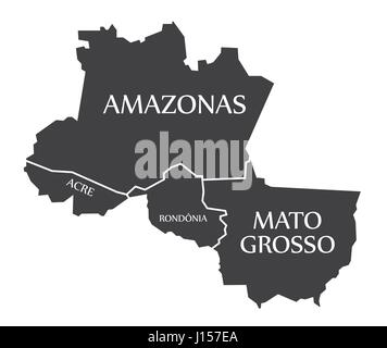 Amazonas - Acro - Rondonia - Mato Grosso Brasile Mappa immagine Illustrazione Vettoriale