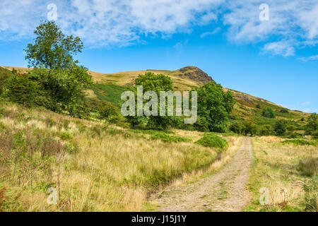 Direzione in alto la valle Cwms con Caer Caradoc collina davanti, vicino a Church Stretton, Shropshire, Inghilterra, Regno Unito. Foto Stock