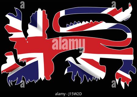 Il tradizionale inglese lion in silhouette oltre l'Unione Jack Regno Unito Bandiera Illustrazione Vettoriale