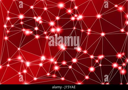 Profondo rosso borgogna bassa astratta geometrica poly lo sfondo con il triangolo bianco maglia e luci sfocati. Illustrazione Vettoriale