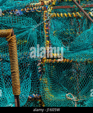 Close up di fine verde delle maglie delle reti da pesca Foto Stock
