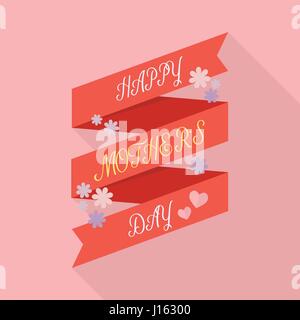 Felice Festa della Mamma card. Nastro piatto con testo Illustrazione Vettoriale