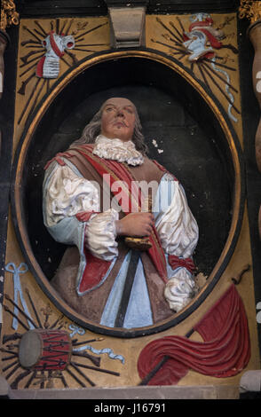 Sir John Somerset Somerset's Memorial Brent Knoll Somerset REGNO UNITO la chiesa di San Michele. Morì nel 1663 HOMER SYKES Foto Stock
