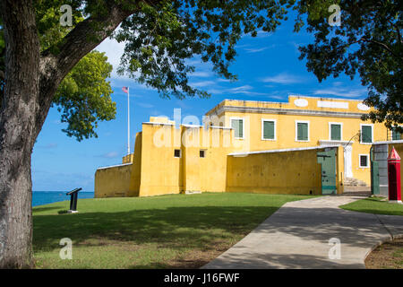 Porta di ingresso a Fort Christiansvaern a Christiansted lungo la costa nord di St Croix, Isole Vergini americane, West Indies Foto Stock