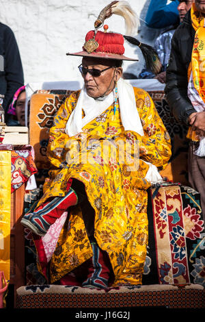 Ritratto di un ex Mustang il re Jigme Palbar Bista In Lo Manthang, Mustang, Nepal Foto Stock