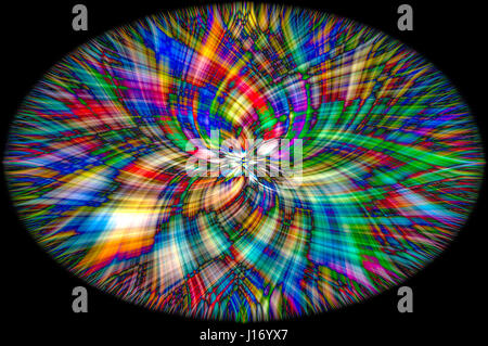 Le linee colorate che si estende dal centro dell'immagine su sfondo scuro Foto Stock