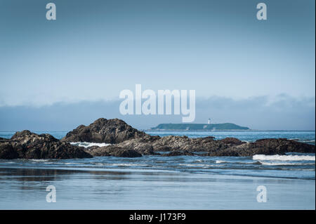 La nebbia in Ruby Beach con il faro in background, il Parco Nazionale di Olympic,Stato di Washington, USA Foto Stock