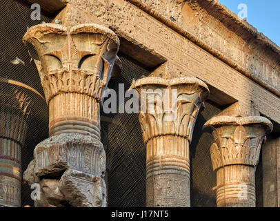 Gigantesche colonne nel tempio di Khnum a Esna, Egitto, Africa Foto Stock