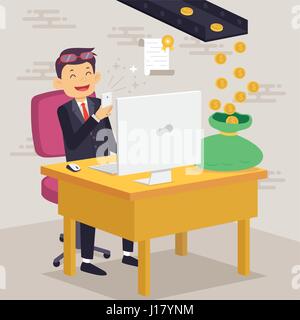 Una illustrazione vettoriale di un happy businessman rendendo il concetto di denaro Illustrazione Vettoriale