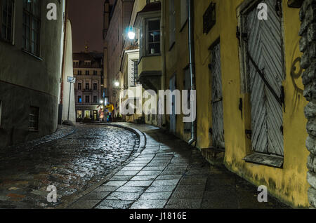 TALLINN, Estonia - 29 gennaio 2017: notte Tallinn, vista notturna della strada, Tallinn in Estonia. Foto Stock