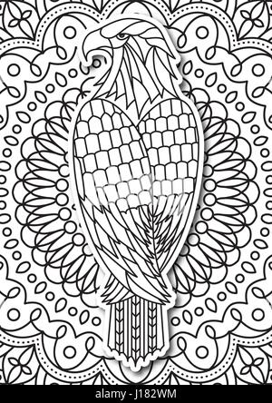 Eagle - pagina di colorazione per adulti in stile etnico. Vector disegnati a mano schizzo in bianco e nero Illustrazione Vettoriale