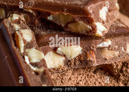 Diversi pezzi di Cioccolato con Nocciola Foto Stock