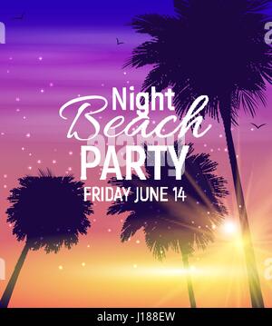 Summer Night Party in spiaggia Poster. Tropical sfondo naturale wi Illustrazione Vettoriale