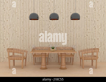 La sala da pranzo in stile in legno interno in 3D illustrazione Foto Stock